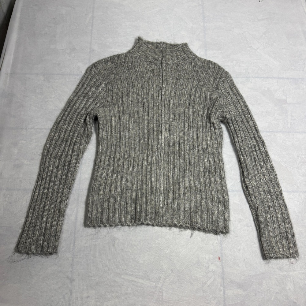 Zara Womens Sweater Gray Ribbed Knit Mock Neck Long Sleeve Comfy Outdoor Size S